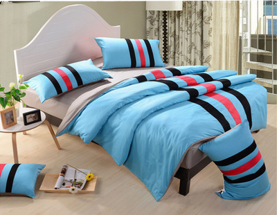 廠家直供 鑫燕子布業(yè)運(yùn)動(dòng)風(fēng)素色條紋全棉四件套，舒適床品新選擇